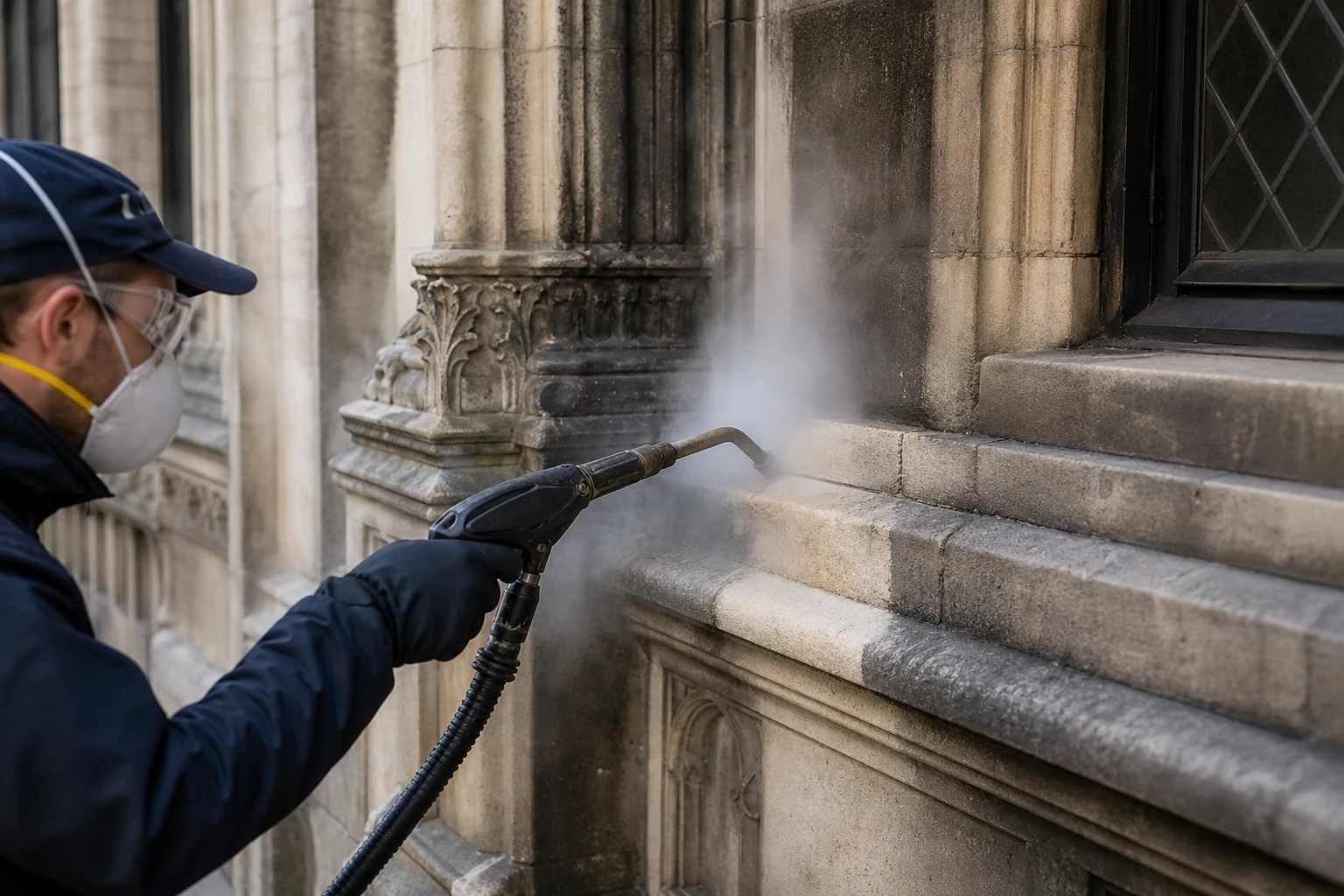 Nettoyage vapeur sur façade belge
