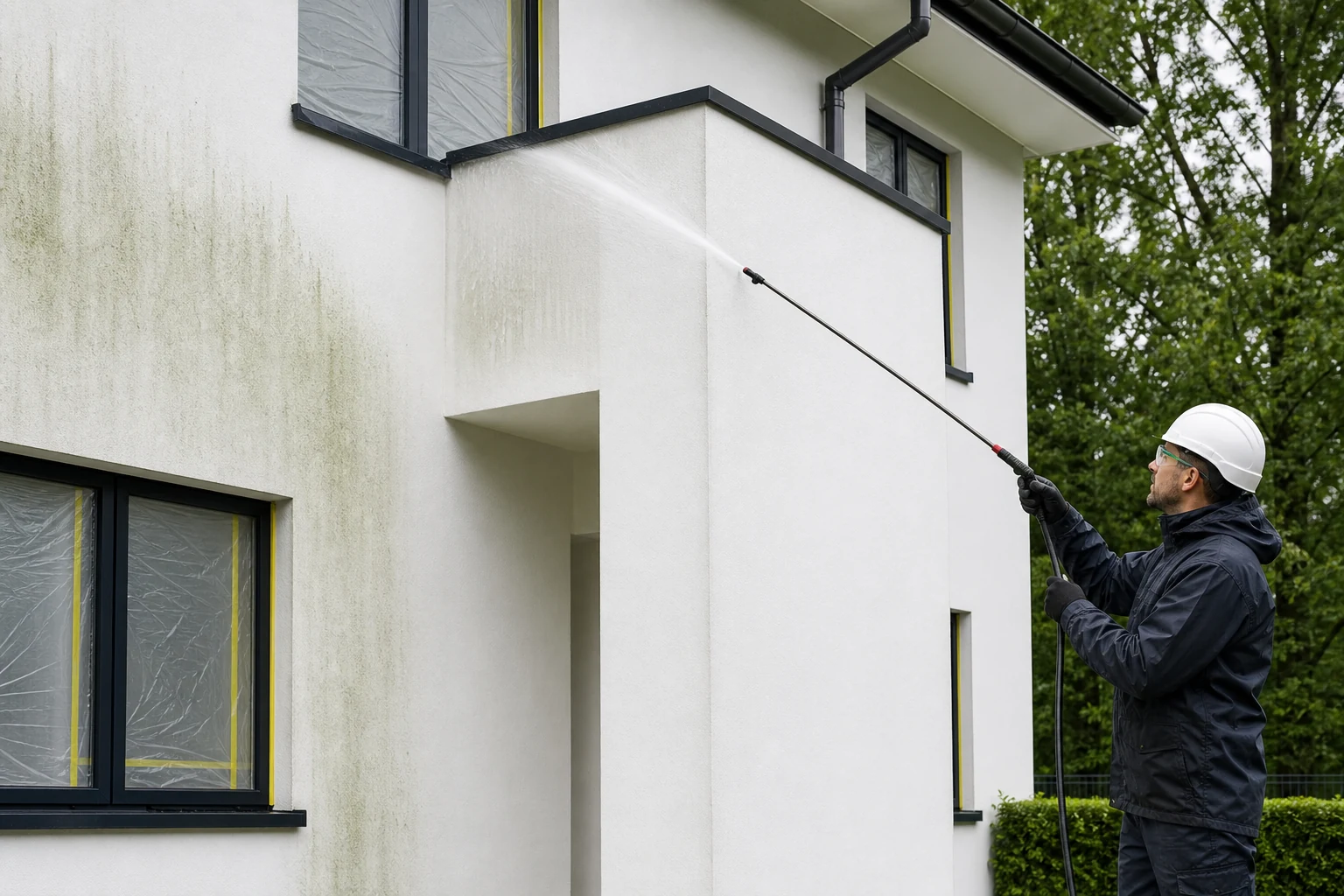 Softwash et anti-mousse sur façade belge
